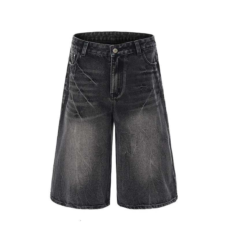 Summer American Lightning Crack Black Grey Jeans Mens Straight Tube Loose Wide Leg Shorts Y2k Street Hip Hop Sevens 260306