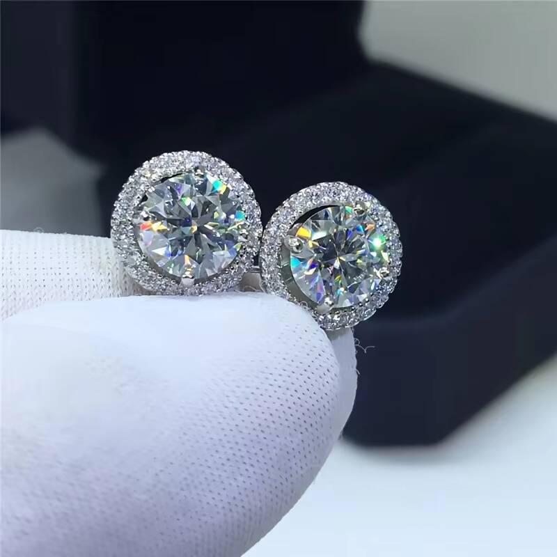 Warehouse Luxury Moissanite Stud 925 Sterling Silver Men Women Jewelry Flower Cluster Halo Diamond Earrings Silver Moissanite