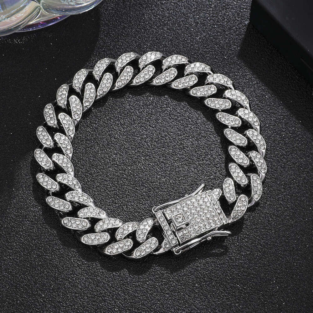 Popular personalized full-diamond hip-hop Cuban chain necklace 14mm men's fashion punk bracelet high-quality jewelry set