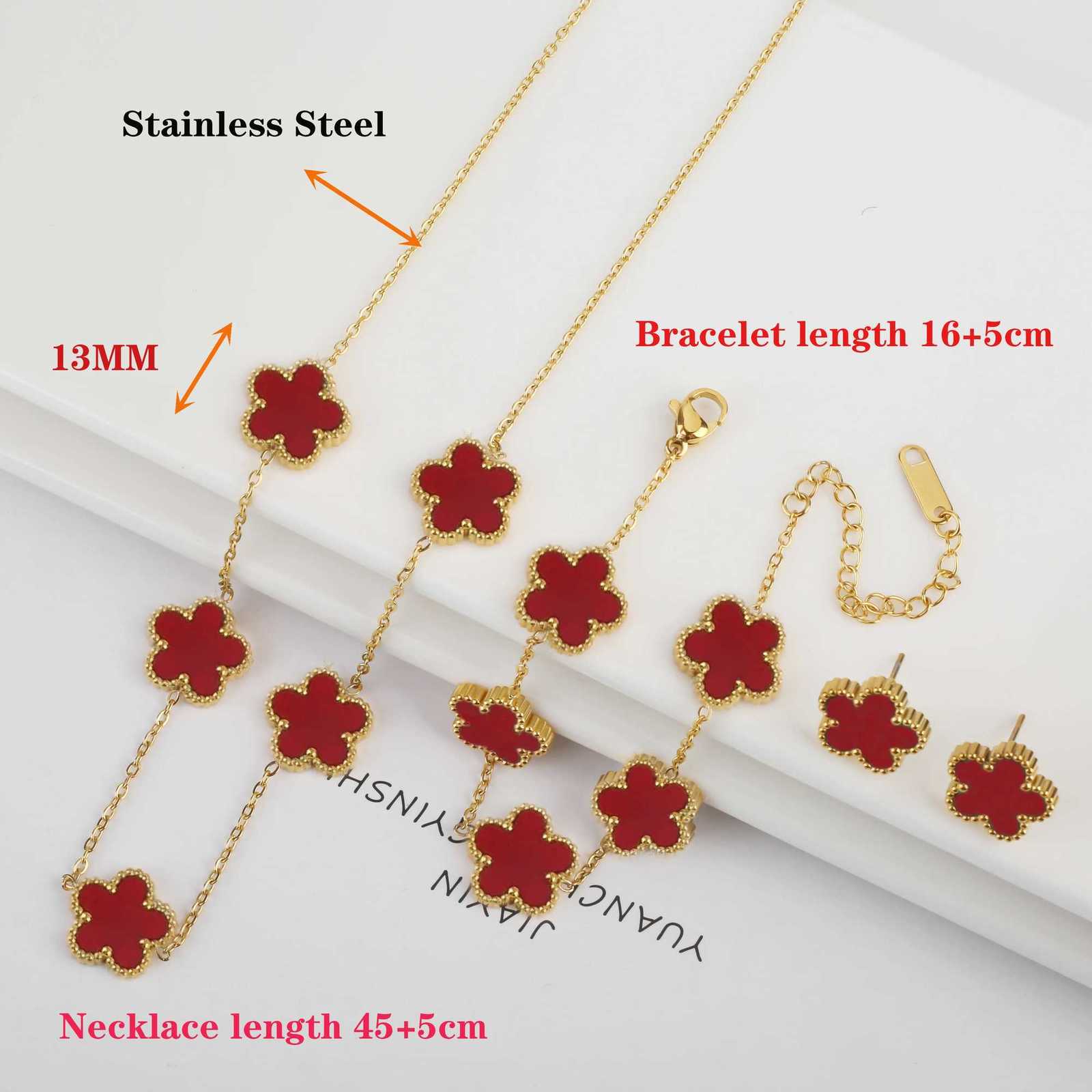 Classic StainlESS Steel Five Flower Jewelry Necklace Set Earrings Simple for Woman Girl Party Daily Wear Jewelry H260307 - view 6