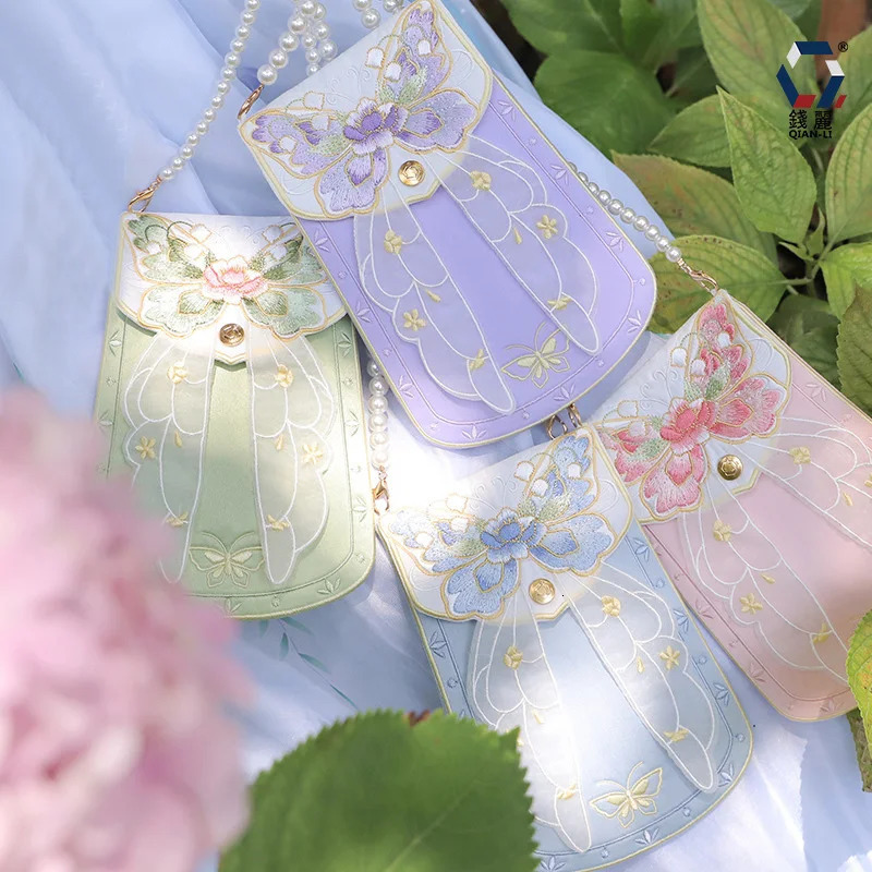 Hanfu Handbag Anime Cosplay Butterfly Pendant Purse Embroidered Bag Retro Chinese Style Fairy Pearl Chain Square 260307