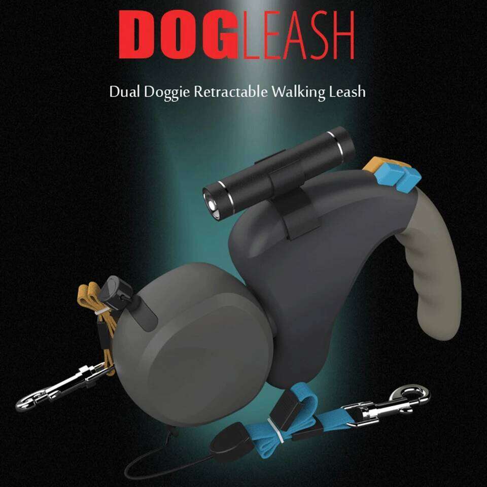 For 2 Dogs Walking Traction Belt Retractable Adjustable Double With Light Dual Dog Leash Rotation Pet Rope Bamubi