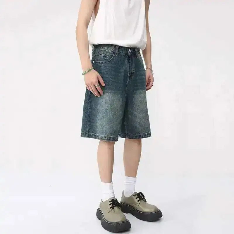 IEFB Summer Denim Shorts Mens Loose Korean Style Retro Short Jeans Fashion Washed Casual Knee Length Pant Streetwear 9A8588 260306