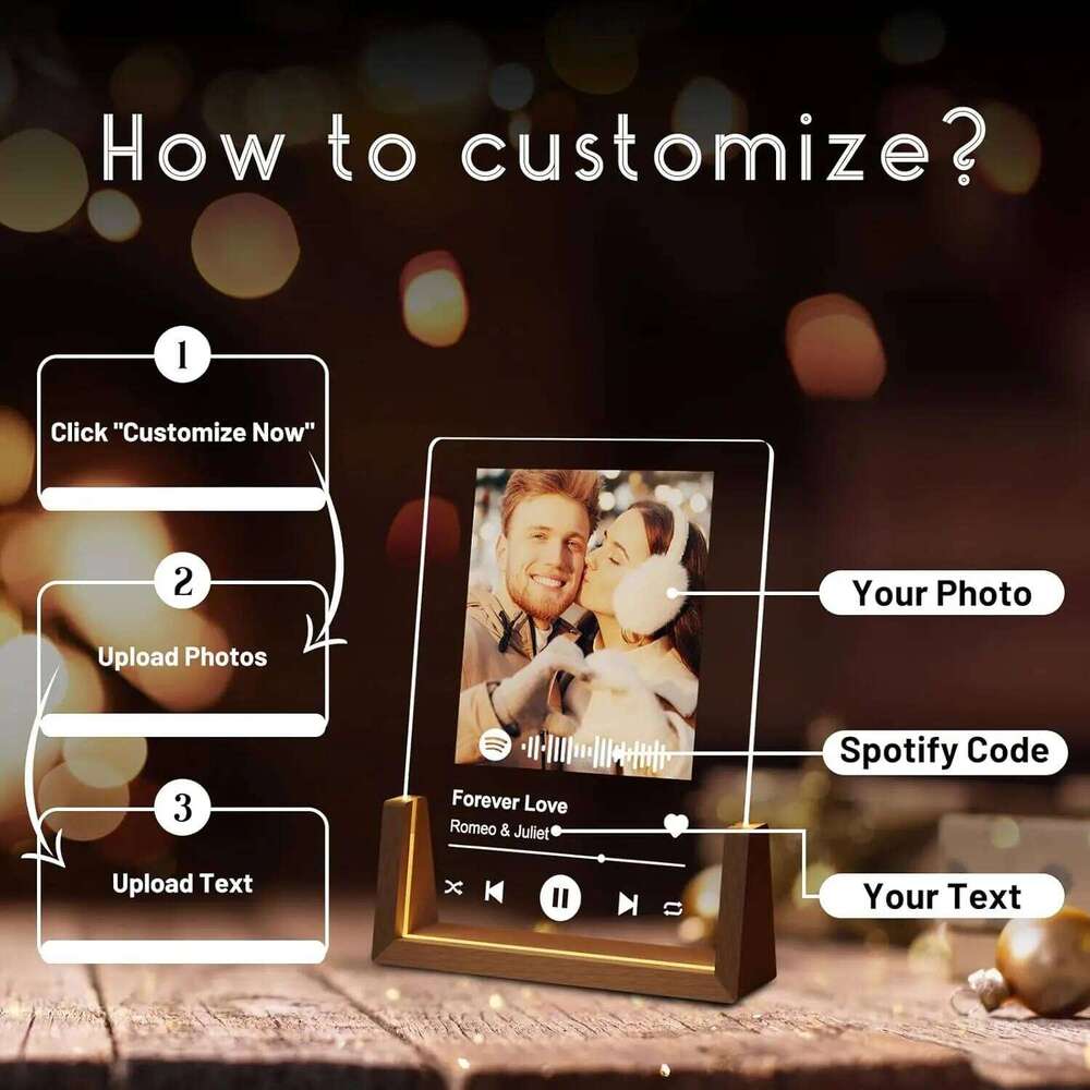 Customized Spotify Music Plaque For Anniversary Valentine Day Personalized Acrylic Photo Frame Lamp Copule Romantic Gifts H260306