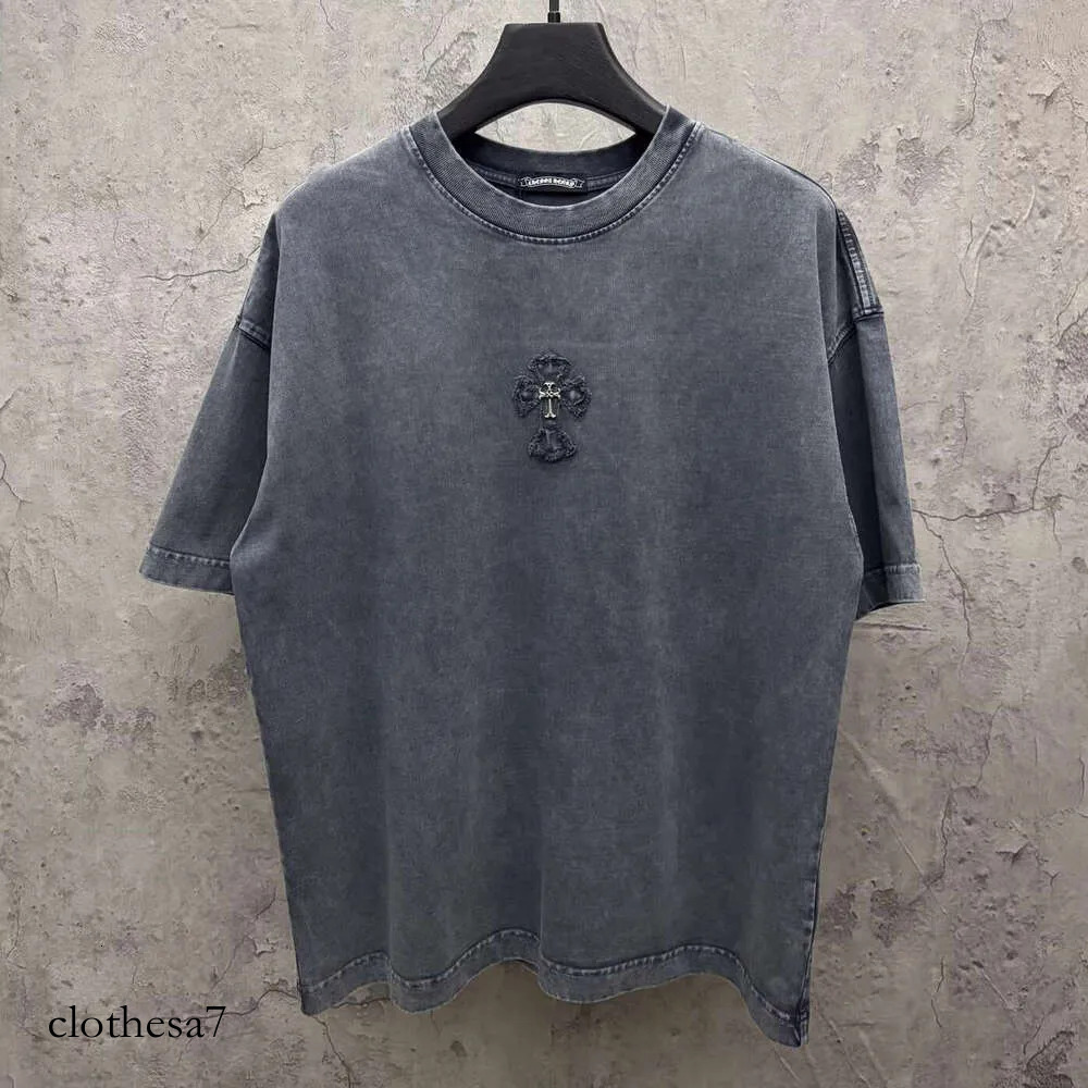 Spring New High Street CH Chrome Short-Sleeve T-Shirt With Cross Patch Embroidery, Unisex, Round Neck, American Style