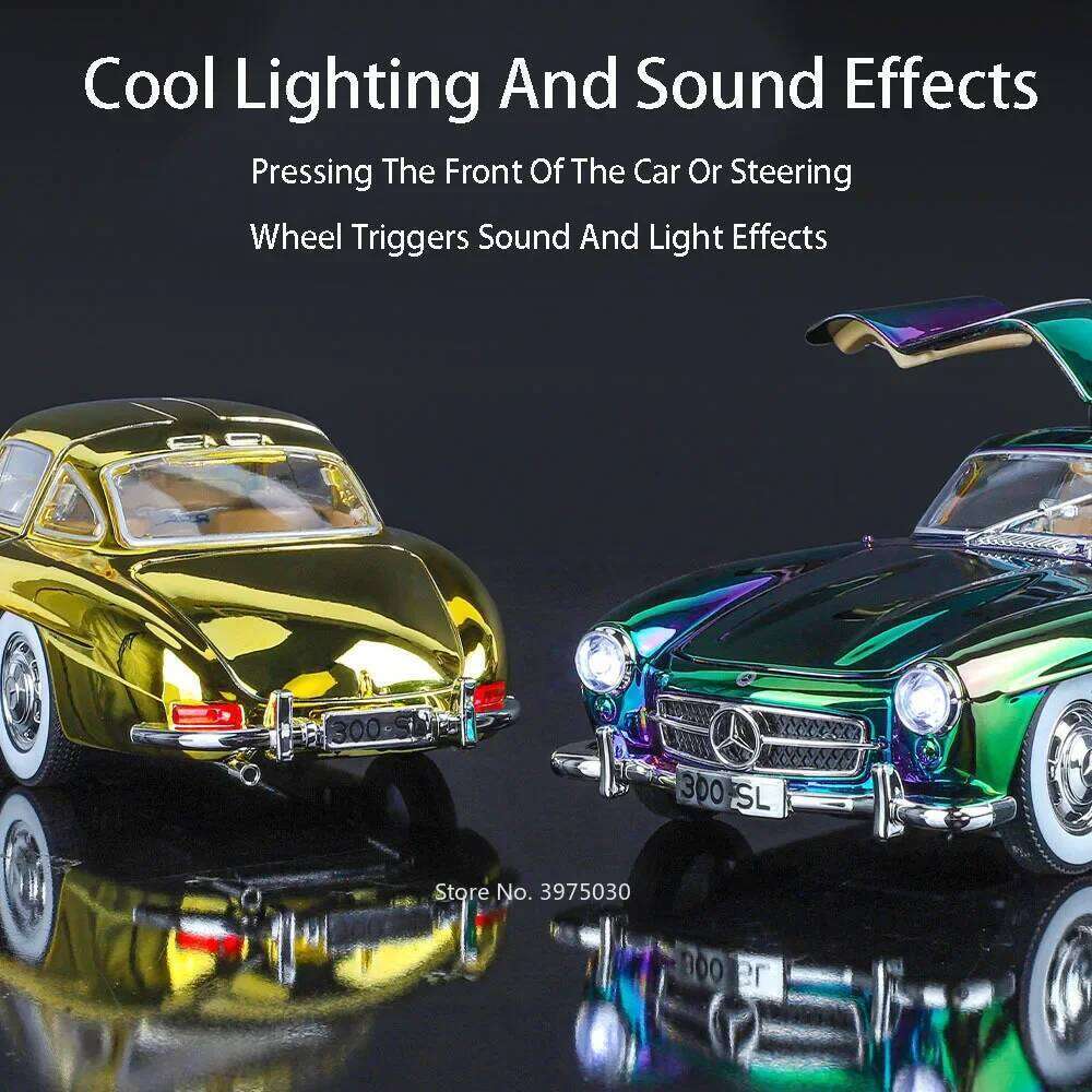 1:24 Scale Miniature Alloy 300SL Vintage Cars Toys Models 4 Doors Opened Vehicles Sound Light Car Kids Children's Day Gifts Z260307