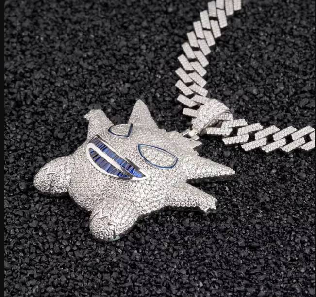 Hip Hop Vintage Sterling Silver Moissanite Charm Pendant Necklace