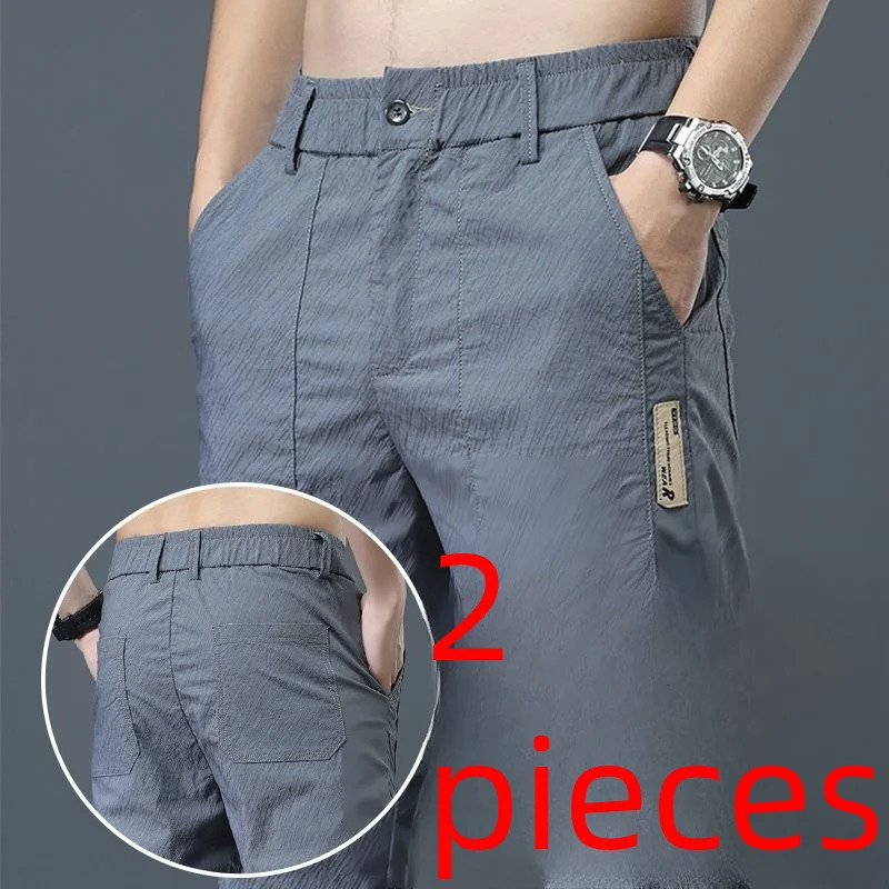 Mens Ice Silk Ultra-thin Casual Pants Korean-style Trendy Loose-fit Straight-leg Lightweight Quick-dry Long Trousers For Summer 260306