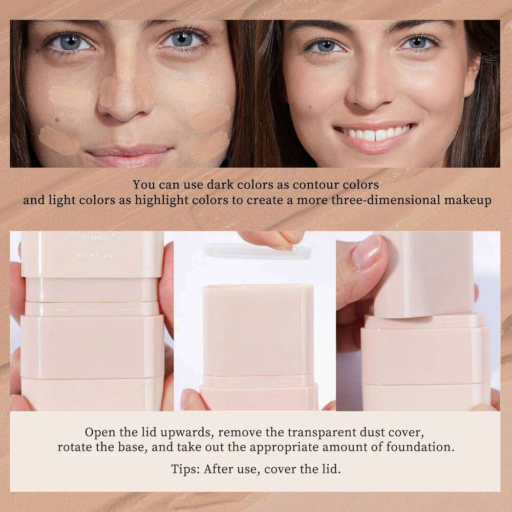 O'cheal Concealer Foundation Stick Facial Matte Bronzer Contouring Coverage Moisturizing Makeup Face Cream Portable With Sponge 26L0306