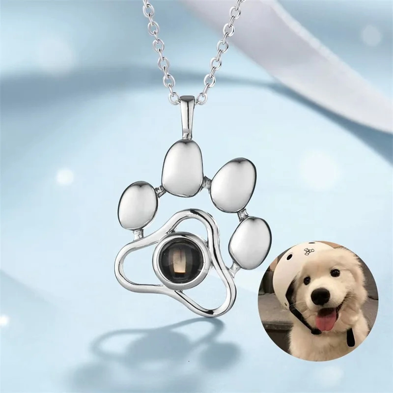 Personalized Po Projection Necklace I Love You 100 Languages Dog Paw Memorial Pendant Necklace Custom Po Dog Paw Necklace 260302