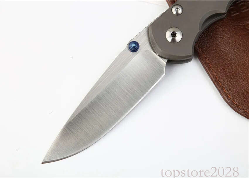 High End CR pocket knife 25 Pocket Folding Knife S35vn Drop Point Satin Blade CNC TC4 Titanium Alloy Handle With Leather Sheath