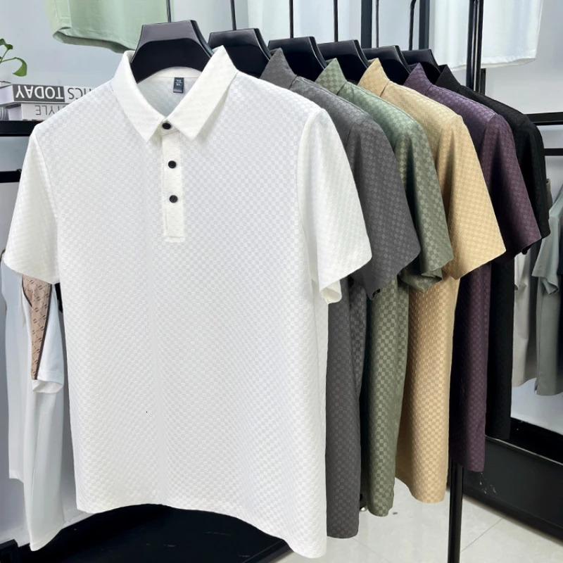 Seamless Polo Shirt - Short Sleeve Ice Silk Feel Nordic Style Soft Comfortable Summer Wear Mens Golf Shirt 260305