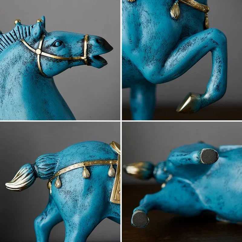 Blue Horse Sculpture Chinese Style Home Decor for Living Room Office Housewarming GiftT260307