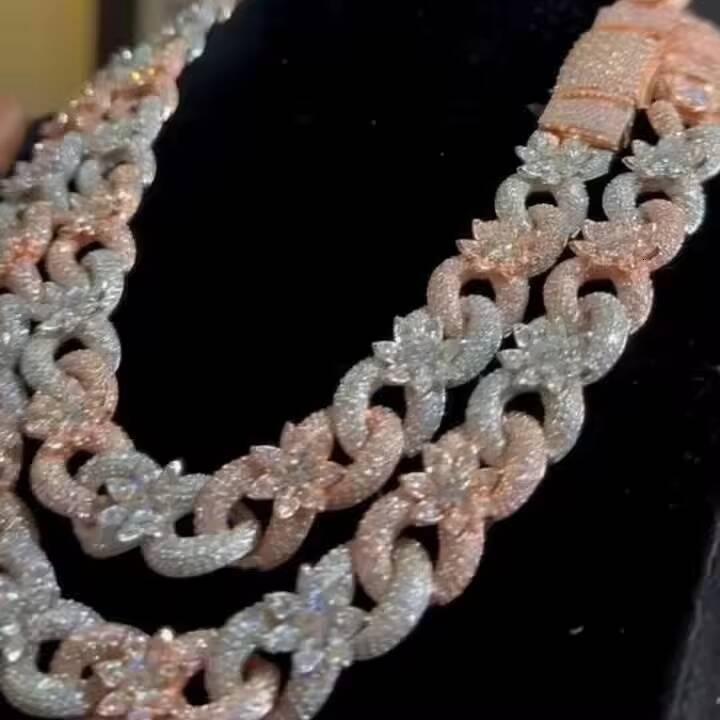 High Quality Moissanite Necklace with American Hip Hop Cuban Chain Yellow Gold for Mens Womens Wear Direct Indian Supplier