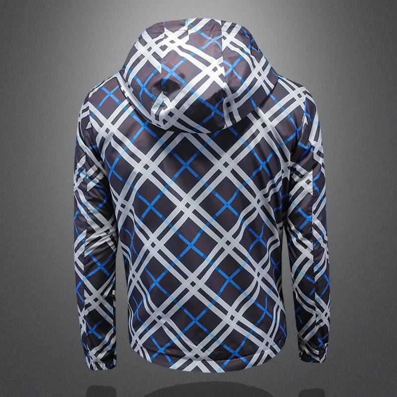 Minglu Spring Autumn Hooded Plaid Printed Mens Jackets Luxury Sport Casual Long Sleeve Male Coats Man Overcoat Plus Size 5XL