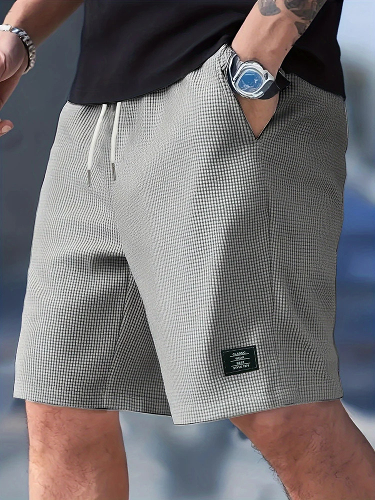 2026 Spring Summer Outdoor Casual Mens Shorts Vacation Seaside Beach Loose Bottoms Men Vintage Waffle Plaid Textured Short Pant 260306