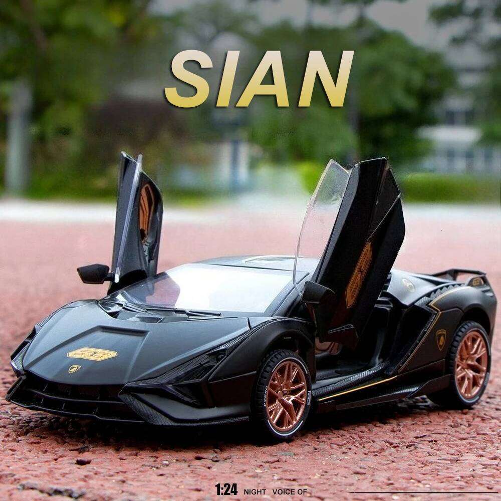 1:24 Lambor Sian Huracan STO Miniature Model Diecast Alloy Toys Car Sound Light Pull Back Doors Opened Vehice Boys Festival Gift Z260307
