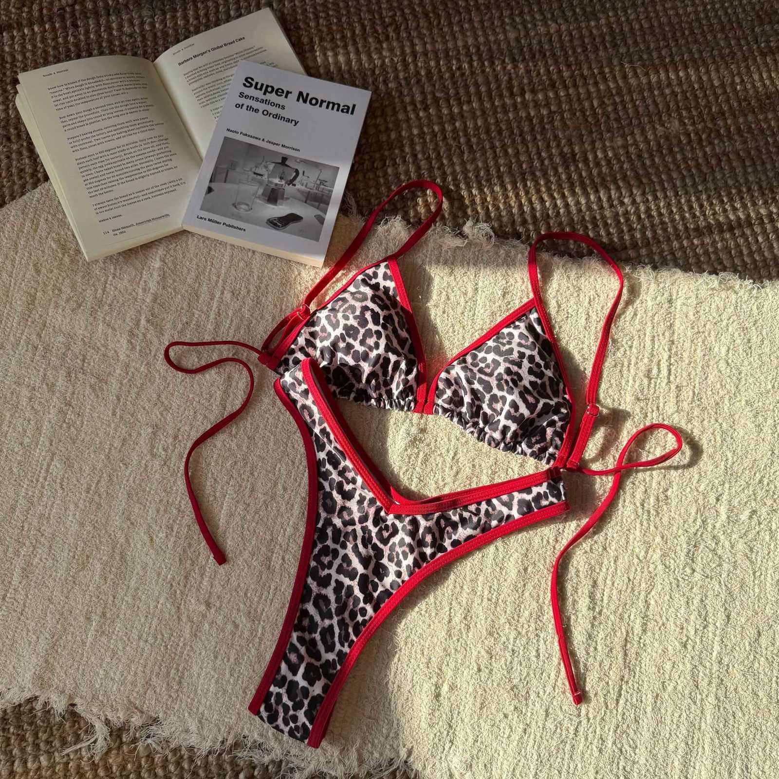 Women's Swimwear 2025 New Women's Two-Piece Leopard Print Sexy Swimsuit Triangle Tie Bikini