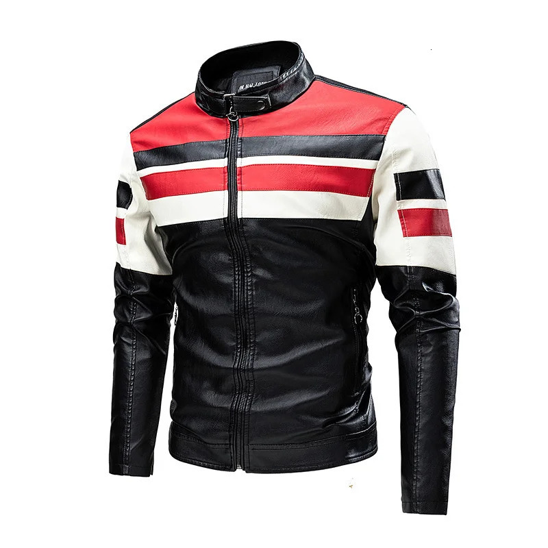 Motorcycle Jacket Leather Men Coat Bomber Waterproof Warm Fashion Splicing Vintage Stand Collar Riding Black Long Jacket Plus 260306