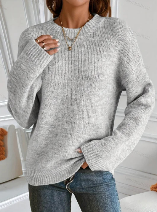 Ladies Elegant Solid Color Knitted Sweater Essential for Daily Outings Comfortable Fashionable Casual Wear 260306