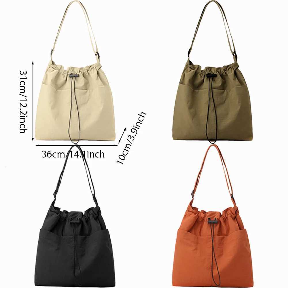 Travel Casual Nylon Tote Bag Drawstring Shoulder Bag Large Capacity Crossbody Bucket Bag with Adjustable Strap H260306
