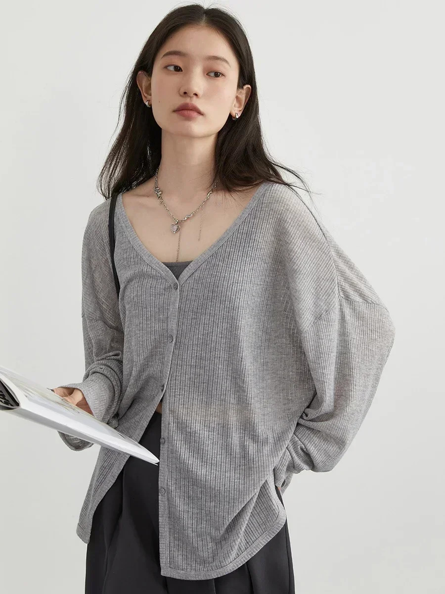 CHIC VEN Womens Cardigan V-neck Long Sleeved Female Shirt Female Jumpers Sun Protection Woman Top Spring Summer 260305