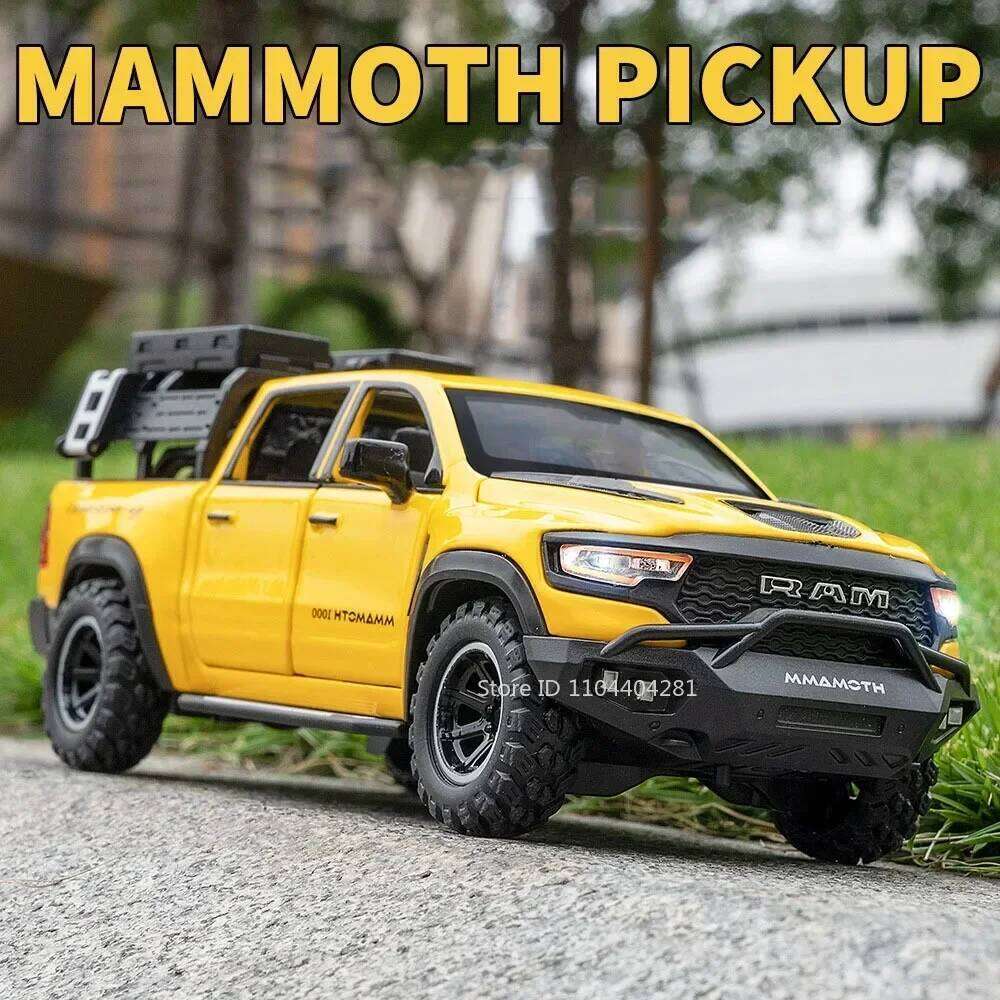 1:32 Mammoth RAM Alloy Miniature Model Diecast Pickup Toys with Sound Light Pull Back Doors Opened Metal Vehice for Boy Toy Gift Z260306