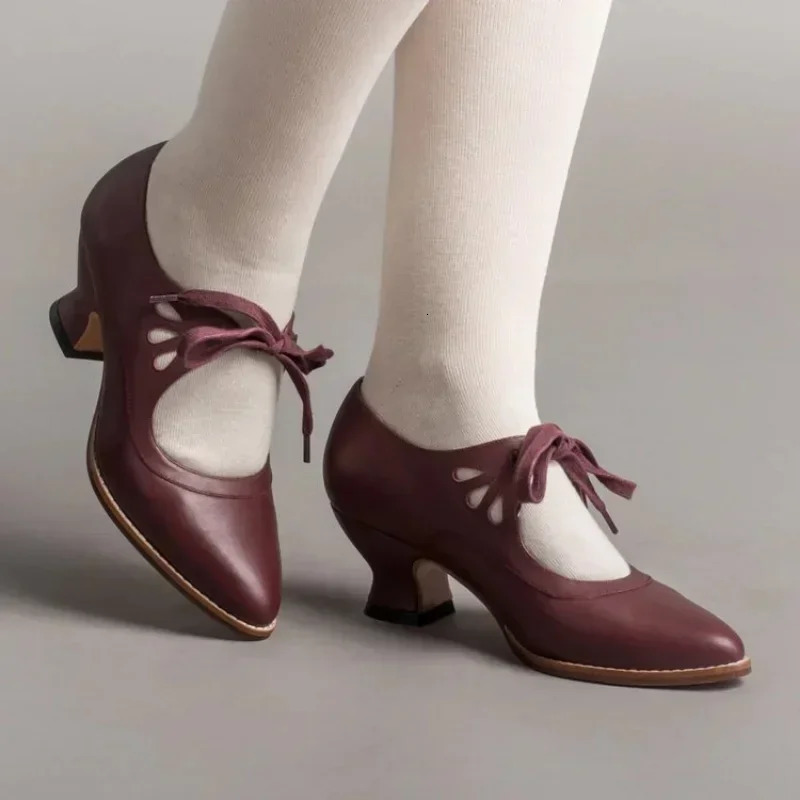 Retro Jane Pumps Woman Vintage Lace Up Low Heel Dress Zapatos Ladies Butterfly Wing Derby Shoes Plus Size 260306