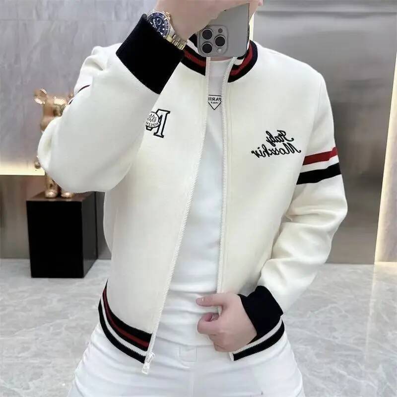 Autumn winter men's standing collar jacket embroidery Coat all-match coat light luxury Long Sleeve Hoodie Jacket