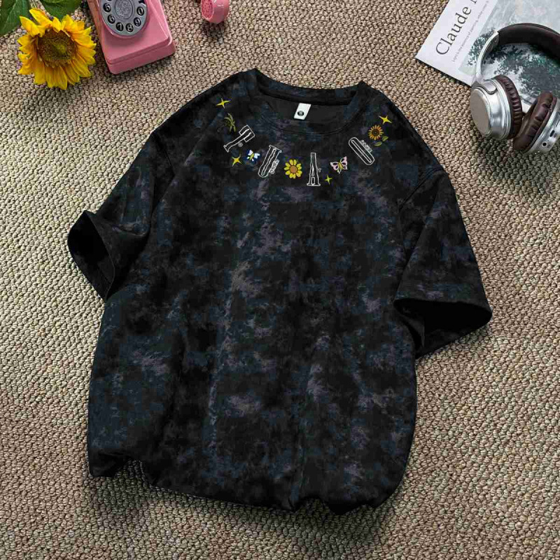 Luxury Brand Designer Clothes American-Style Tie-Dye Faux Suede Short-Sleeve T-Shirt For Men, Summer Printed Trendy Brand, Ins High Street Loose Fit, 