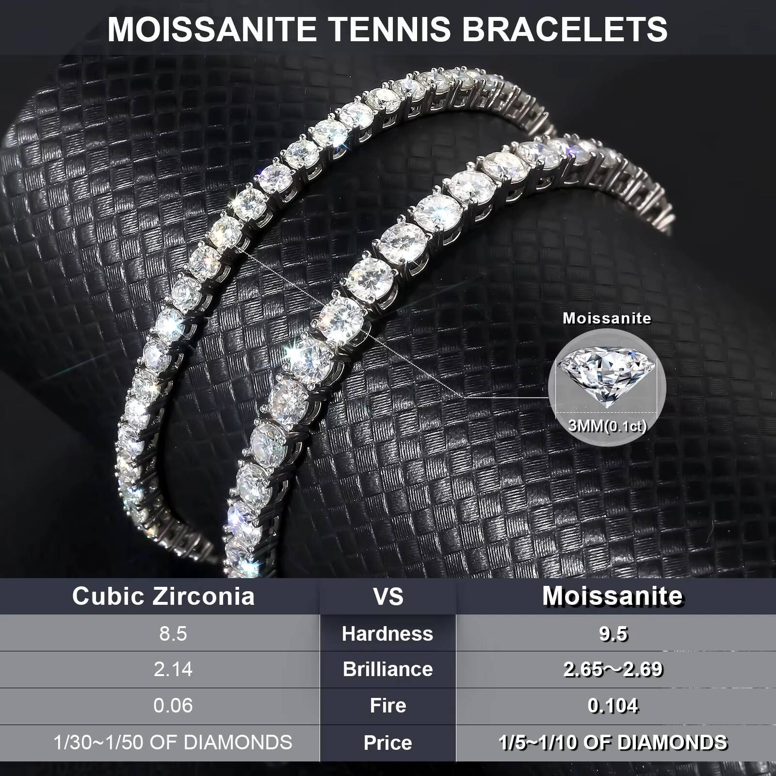 Valentines Gift Moissanite Tennis 925 Silver Wedding Bridal Prom Birthday Women Girls Jewelry VVS Lab-Grown Moissanite Bracelet