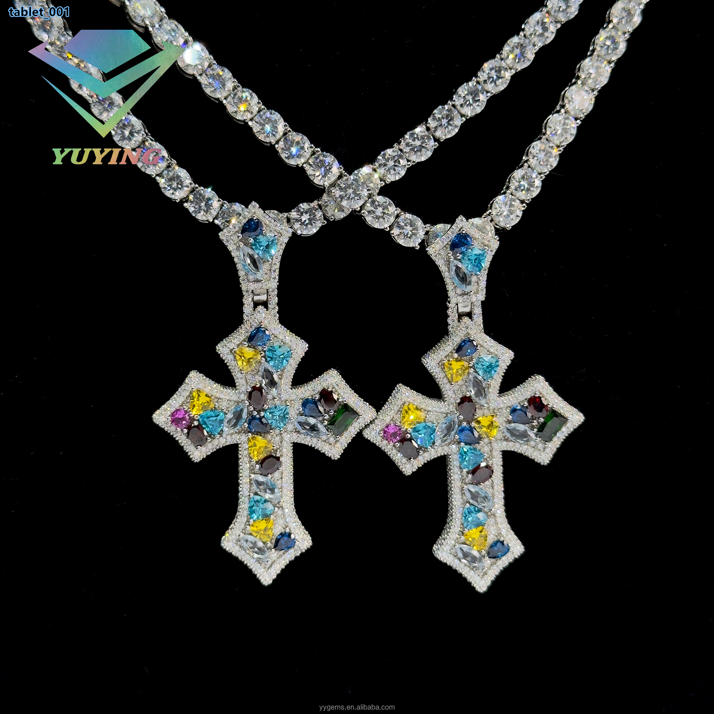New Arrival Fancy Color Moissanite Cross Pendant for Necklace 925 Solid Silver Hip Hop Pendant VVS Moissanite Cross Pendant