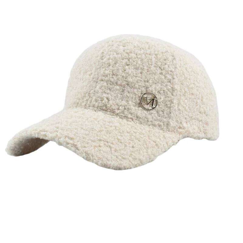 Winter Solid Color M-Label Lamb Wool Baseball for Women, Outdoor Warm Casual Fashion Versatile Plush Duckbill Cap Y260304