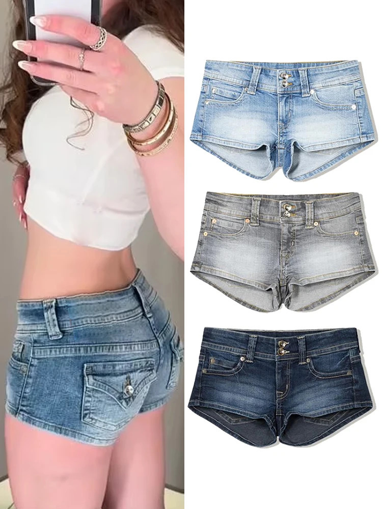 Y2k Zipper Denim Mini Shorts For Women Sexy Low Waist Pocket Peachy Bottom Short Jeans Female Chic Street Evening Club Partywear 260306