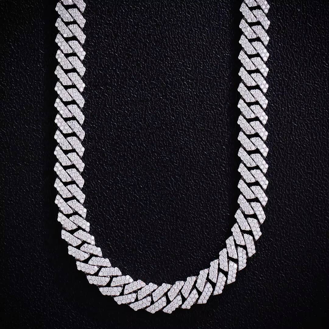 10mm Moissanite Cuban Necklace S925 Silver Necklace Moissanite Hip Hop Necklace