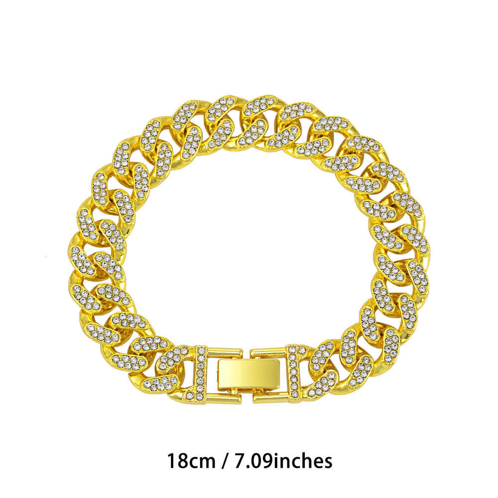 13mm Watch Buckle Full Diamond Cuban Necklace Rhinestones High-Quality Electroplating Cross-Border Men and Women Hip-Hop Jewelry Wholesale