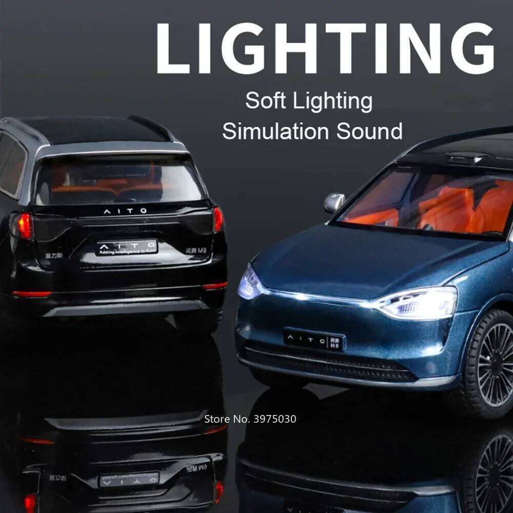 1:24 Alloy Diecast SERES AITO M9 Models Cars Toys Wheel Pull Back Rubber Tires Vehicles with Light Music SUV Boys Birthday Gifts Z260307