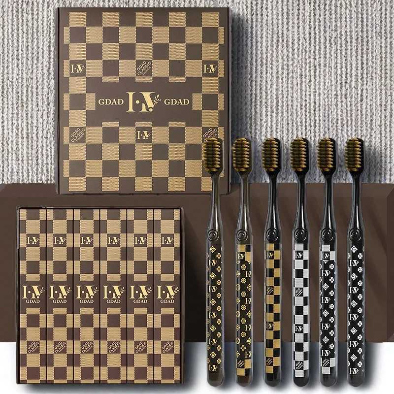 This 6-pack high-grade wide-head toothbrush set features fine silk soft bristles for adult daily deep cleaning.T260307