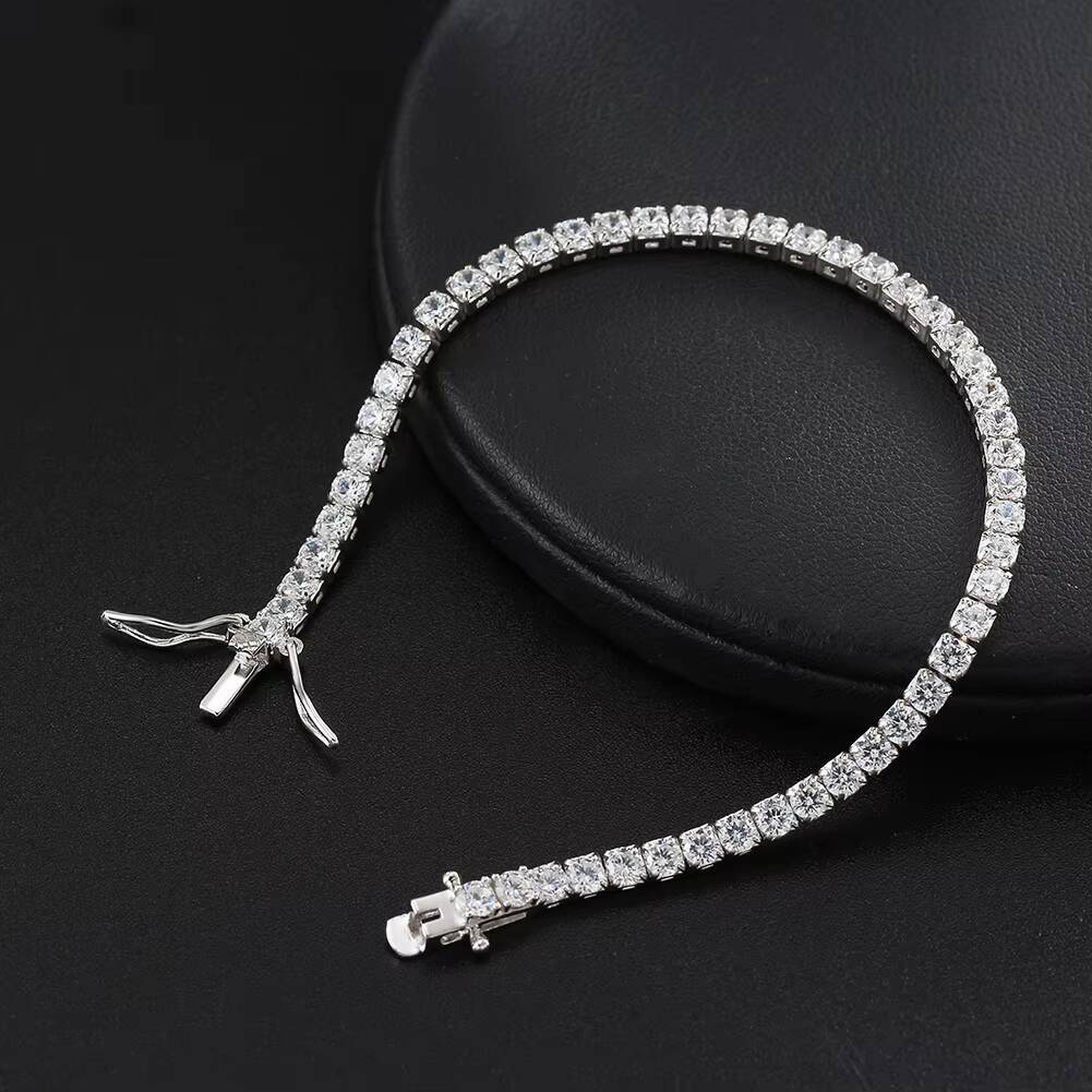 RINNTIN SB94 3mm Cubic Zirconia 925 Sterling Silver Bridal Wedding Jewelry Women Men Diamond 3A CZ Tennis Bracelet