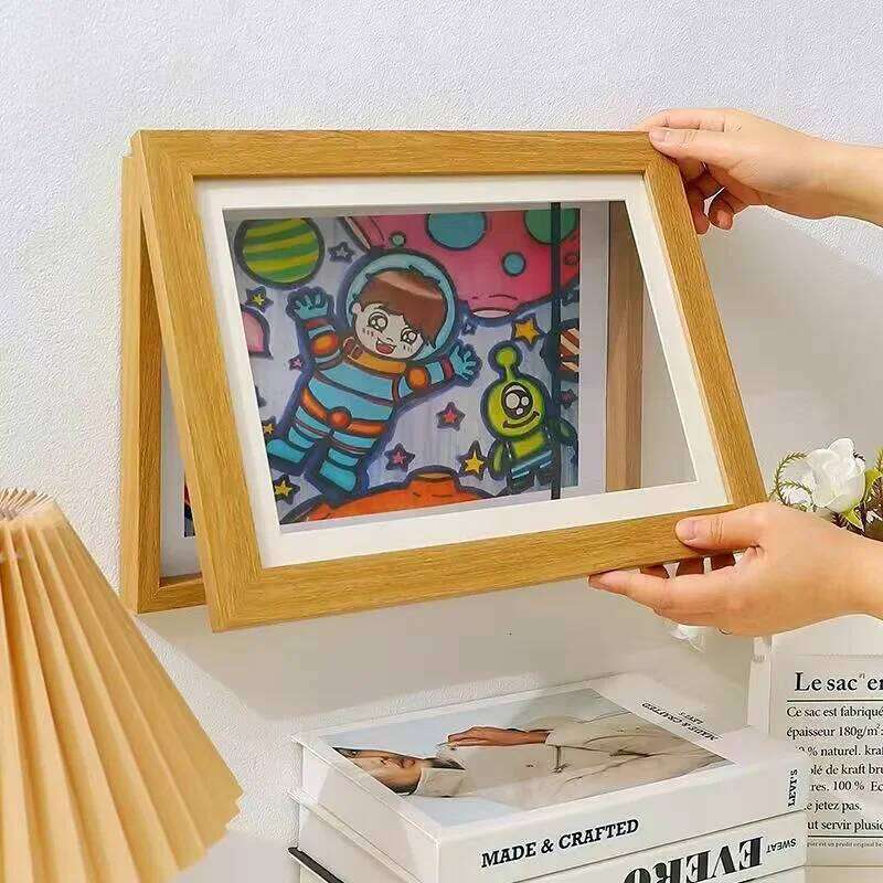 A4 Artwork White Frame Wood Paint Changeable With Acrylic Front Opening Holds 150 Pictures, Frames For Kids Art H260306