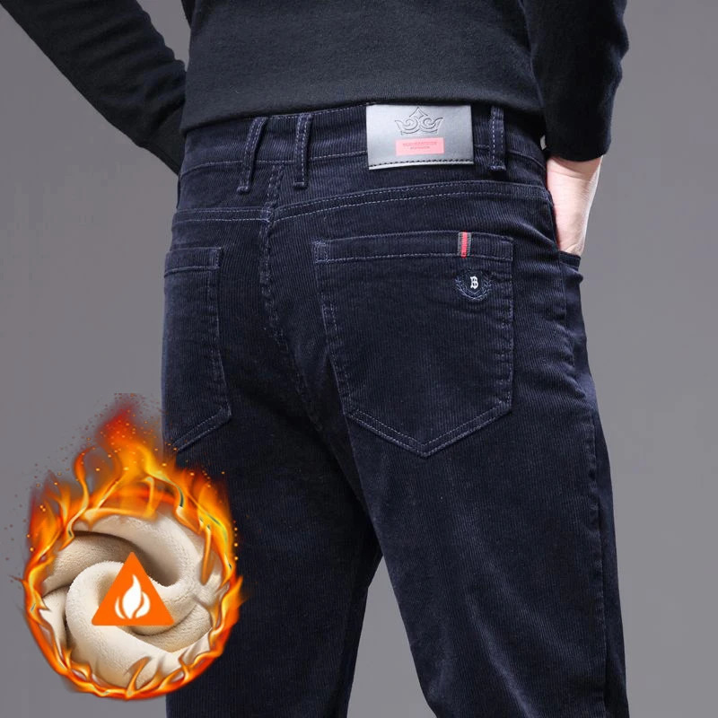 Winter Warm Fleece Army Green Mens Corduroy Pants Thicken Business Small Straight Slim Outdoors Cargo Work Casual Trouser Male 260305