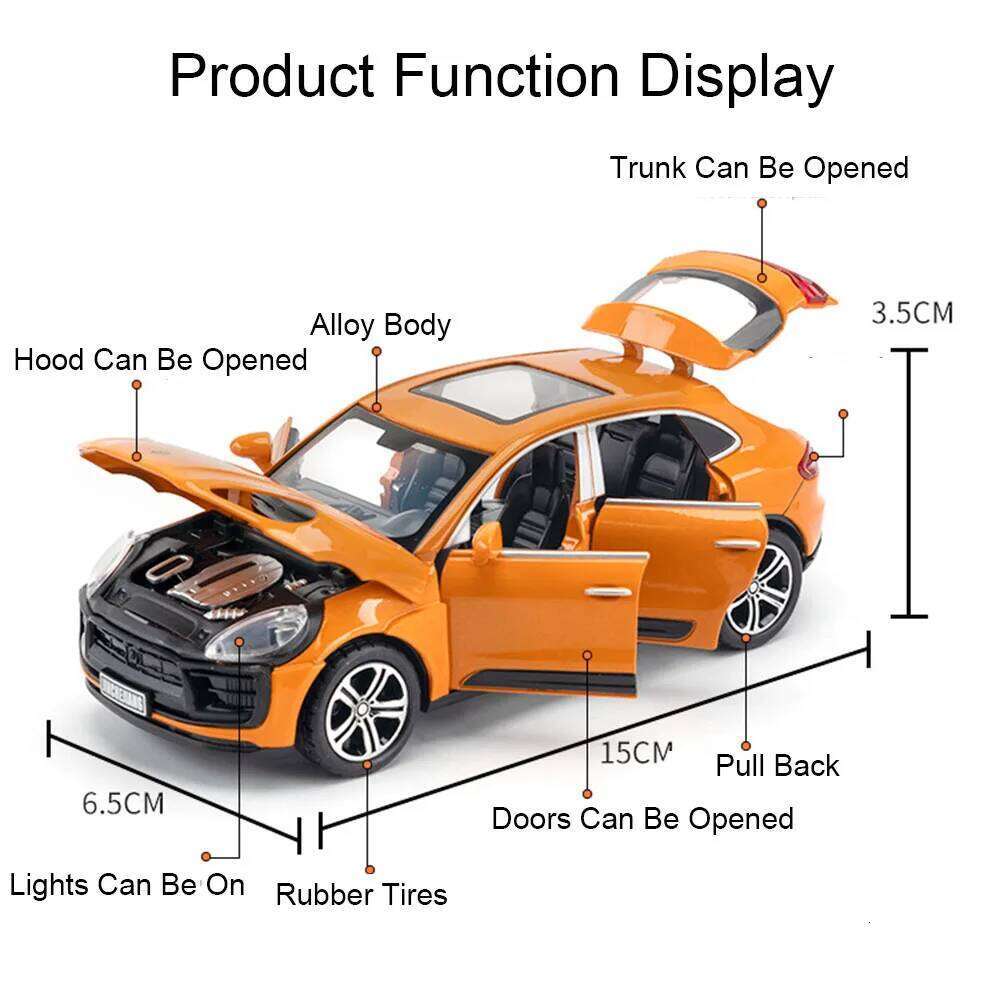 1: 32 Taycan Macan Diecast Alloy Sports Car Models Toys Sound Light Pull Back 6 Doors Opened Miniature Vehices Desktop Ornament Z260306