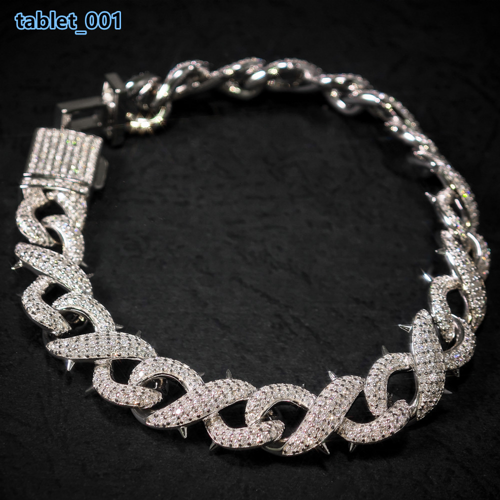 10mm Hip Hop Factory Direct Pass Diamond Tester Hip Hop 925 Silver Spiked Infinity Link Cuban Chain Bracelet Moissanite Necklace