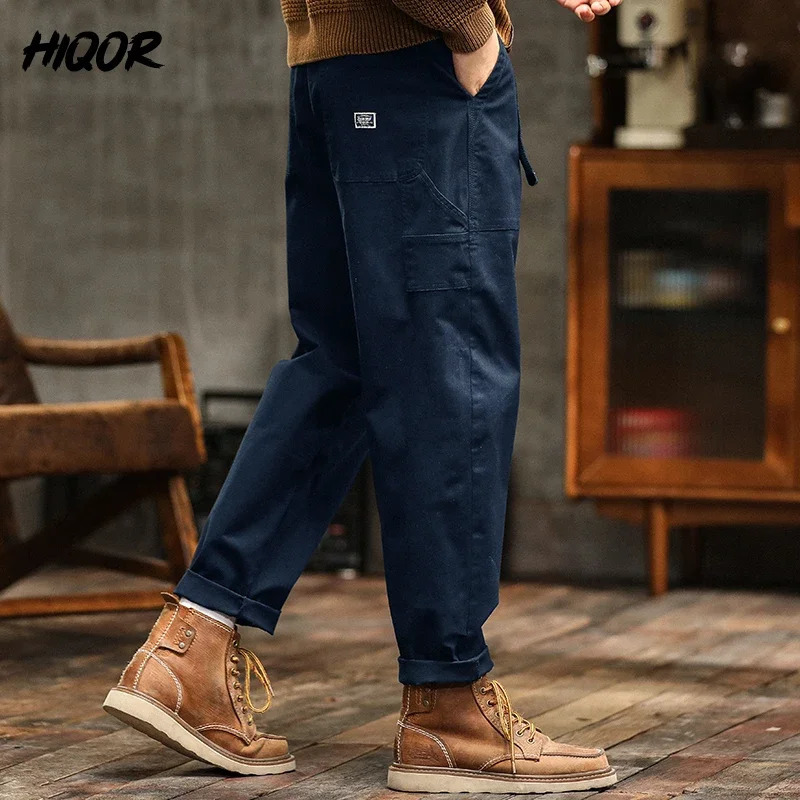 HIQOR Mens Loose Profile Pants American Vintage Trousers For Men High Waist Army Green Mens Casual Pants Cargo Trousers Male 260304