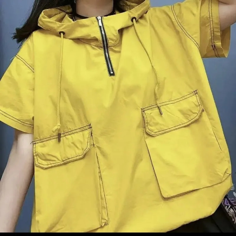 Short Sleeved Half Zipper Casual Versatile Fashion Pocket Vest Women Chalecos Para Mujer Hooded Tops Pullover Hoodies Waistcoat 260306