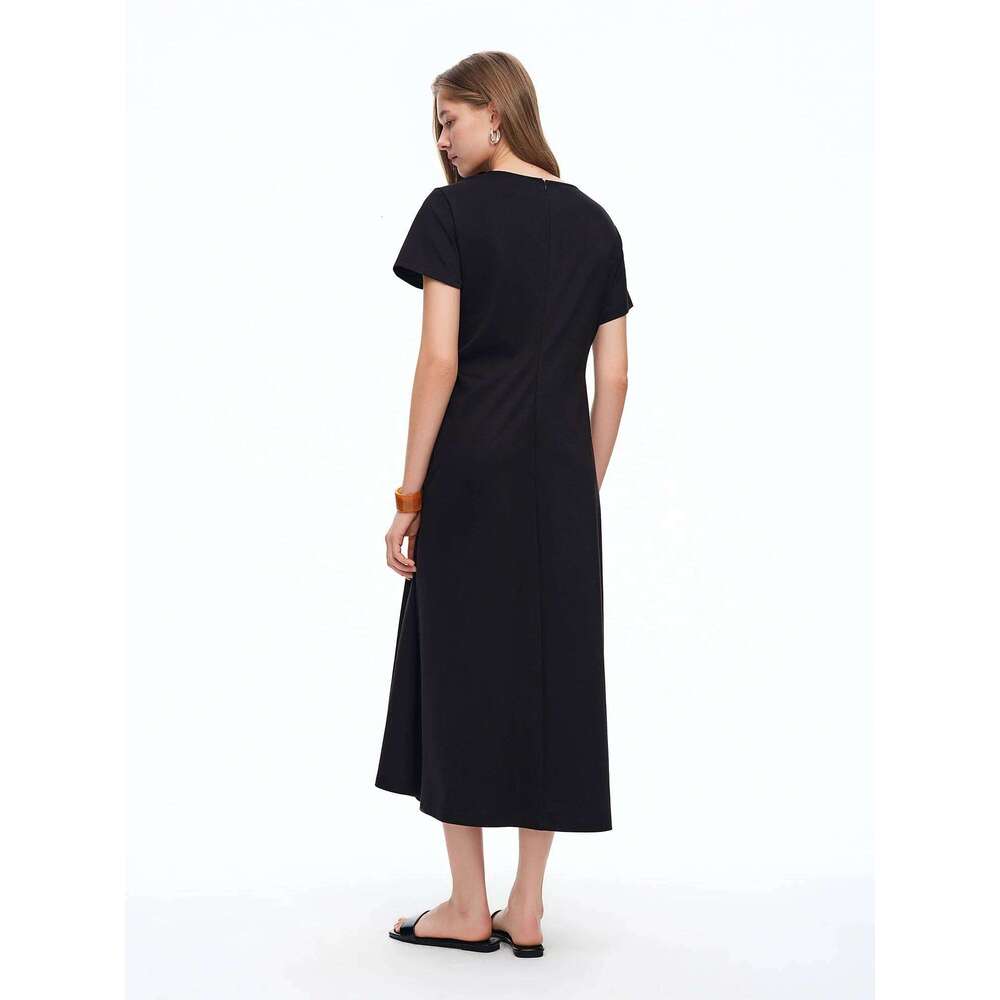 Women's Minimalist Black Knot Waist-Cinching Summer 2026 New Arrival Elegant Styled Long Dress Simple Cotton Dresses
