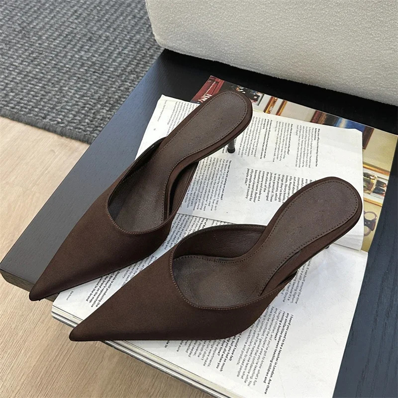 Eilyken 2026 Summer Concise Pointed Toe Women Slippers Fashion Thin Low Heels Party Pumps Mules Slide Shoes 260306