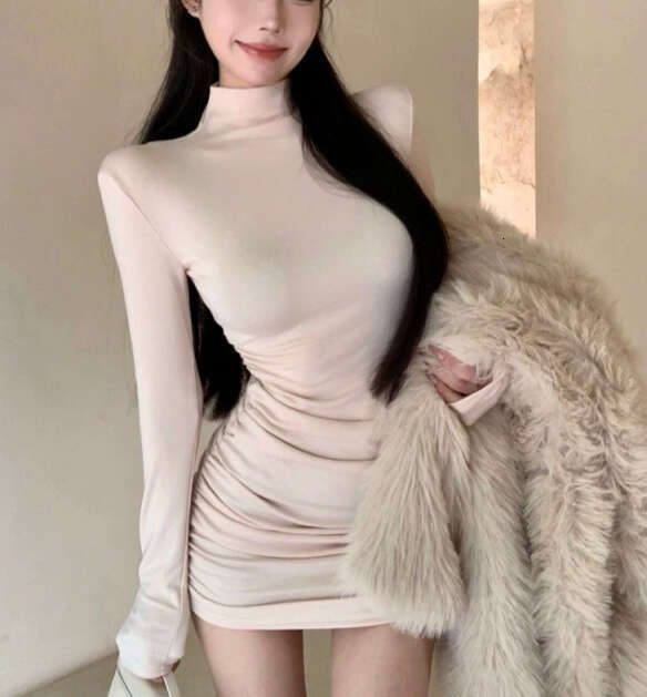 2026 spicy girl half A1 high neck long sleeved women's autumn and winter slim fit tight inner layer bottom skirt pure desire style short skirt