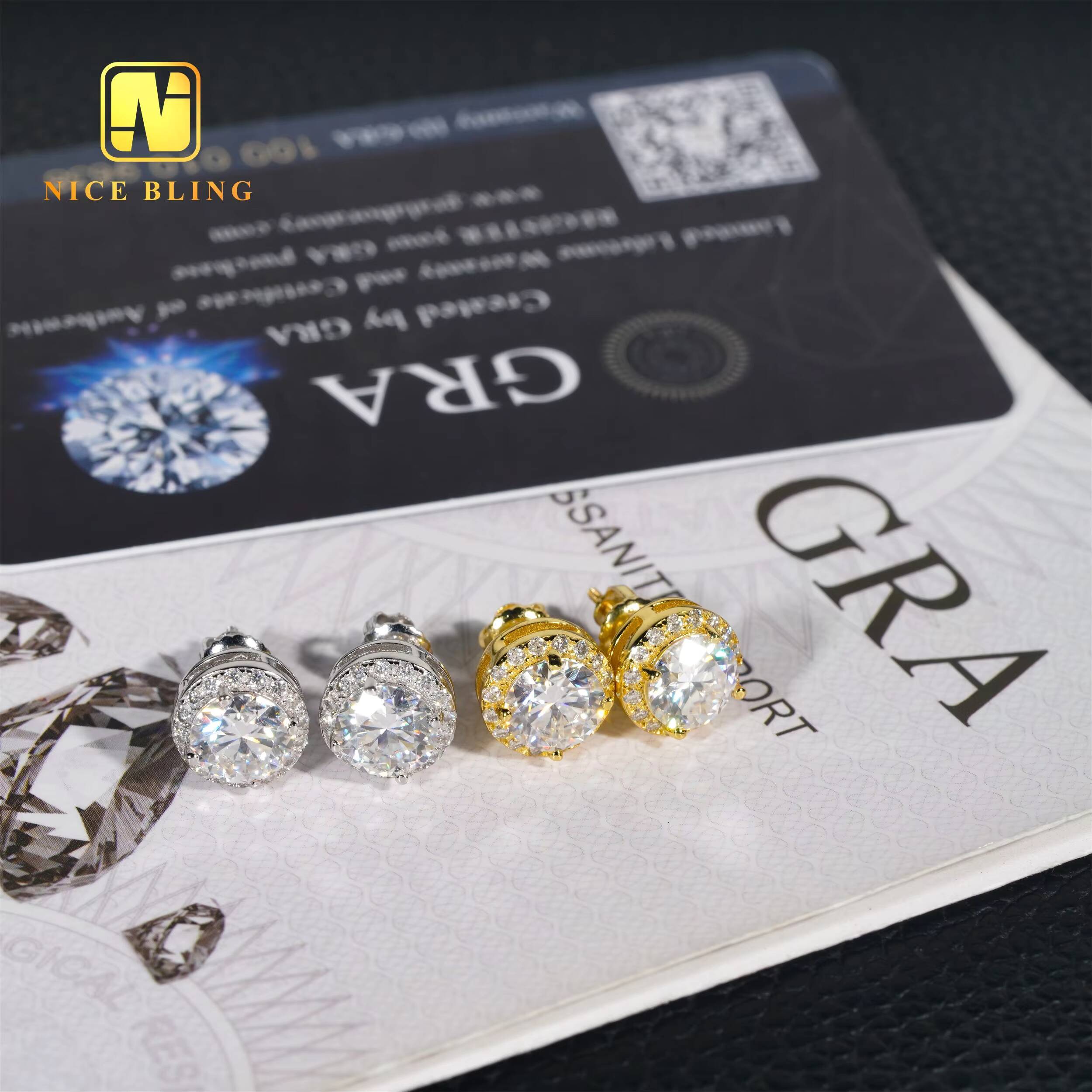 Hip Hop Moissanite Jewelry Halo Setting 75mm Sterling Silver S925 D Color VVS Moissanite Stud Earrings for Men Women