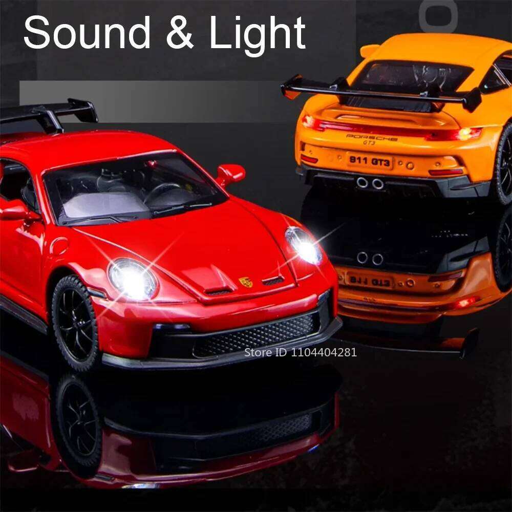 1:32 911 GT3 Panamera Alloy Model Toys Car Doors Opened Sound Light Pull Back Rubber Tires Children Diecast Toy Vehicle Boy Gift Z260306